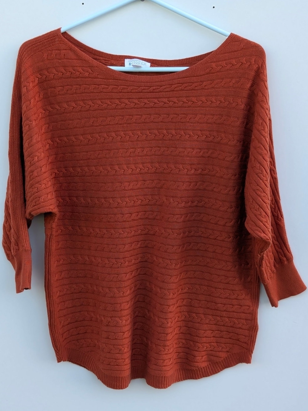 Market & Spruce Reviera Rust Orange Cable Knit Dolman Sweater M